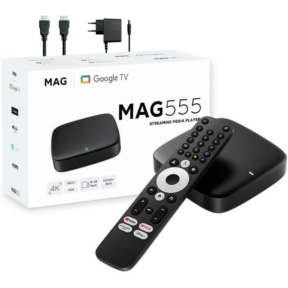 New genuine MAG 555 MAG555 4K Google TV Box with Dual-Band Wi-Fi, Bluetooth 5.0, Google Assistant, HDR Streaming with LIXSUNTEK® Ethernet Cable