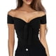thumbnail image 4 of Blusa de manga corta con hombros descubiertos y lazo frontal para mujer para citas diarias, compras, viajes, negro M, 4 of 6