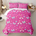 thumbnail image 2 of Homewish Girls Pink Twin Quilt Set,Cute Butterfly Rainbow Floral Twin Coverlet Set,2-Piece, 2 of 7