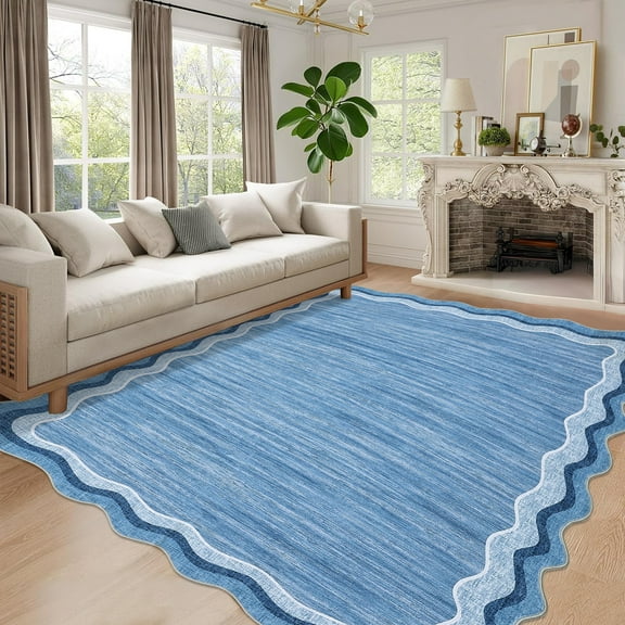 Assile 8x10ft Modern Rug - Washable Waterproof Low-Pile Geometric Carpet for Living Room, Bedroom