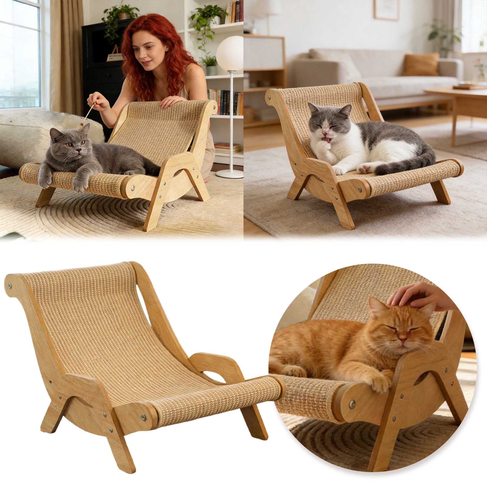 Cat Recliner Scraper Board, Free 1 Automatic Moving Pet Toy， 2026 New 2 in 1 Cats Scratcher Bed Scratch Resistant & Low Lint, Wooden Cats Sofa Bed with Replaceable Cat Scratching Suitable for Cats
