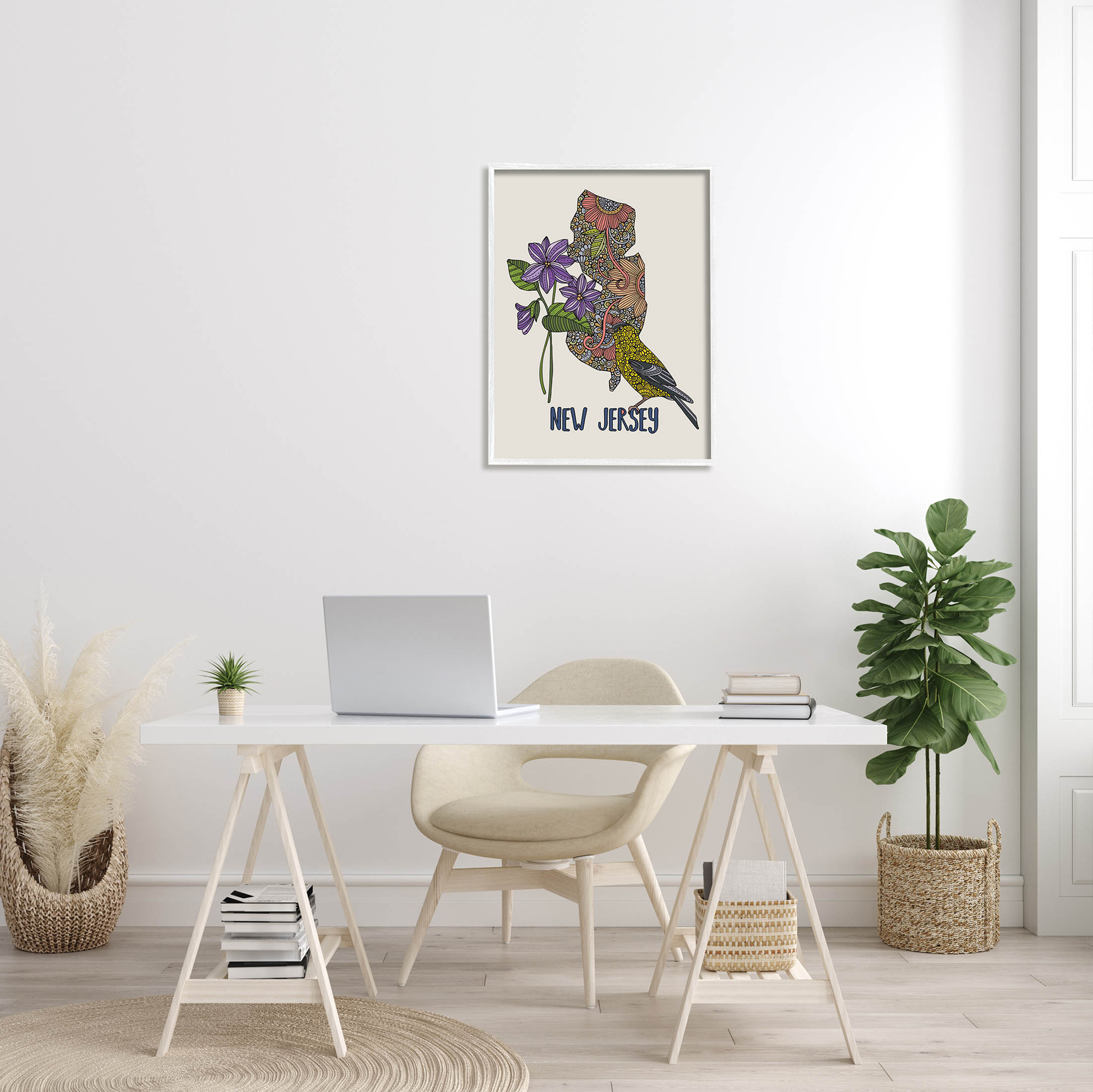 Stupell Industries New Jersey Detailed Pattern Graphic Art White Framed Art Print Wall Art, Design by Valentina Harper