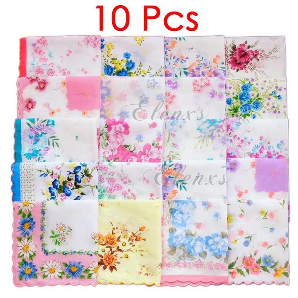 Lot 5-30Pcs Lady Child 100% Cotton Flower Vintage Handkerchiefs Quadrate Hankies 
