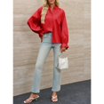 thumbnail image 5 of Women Shirt Long Sleeved Button Up Shirt Pleated V Neck Shirt Loose Casual Fluffy Top, 5 of 5