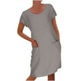 thumbnail image 2 of ZHUGeLI Dresses for Women Women's Fashion Short Sleeve Casual Loose Solid Color Pocket Round Neck Dress Casual Loose Flowy Swing Shift Dresses, 2 of 5