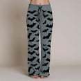 thumbnail image 2 of TTUHYWXI Halloween Pajama Pants Women Drawstring High Waist Pumpkin Bat Ghost Print Wide Leg Loose Lounge Pants (Grey, XL), 2 of 6