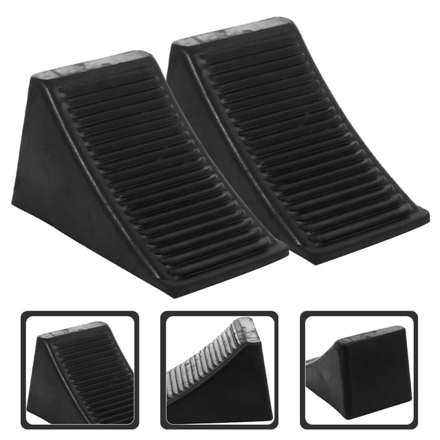 Minkissy 2pcs RV Tire Chocks Black Rubber Wedge Stabilize Vehicle for RV Parking