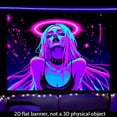 thumbnail image 2 of 2D flat tapestry, 1-piece set, 2D/flat polyester fiber fluorescent tapestry, neon halo cyber girl pattern, UV black light reactive tapestry, size: 78.74 * 59.06 inches, very suitable for living room,, 2 of 6