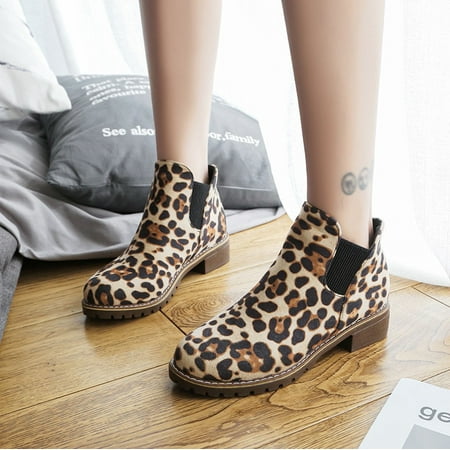 

Women s Ladies Fashion Girls Leopard Flock Short Boots Booties Casual Shoes