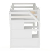 Euroco Wood Twin Size Loft Bed, Castle House Bed with Storage Staircase, White