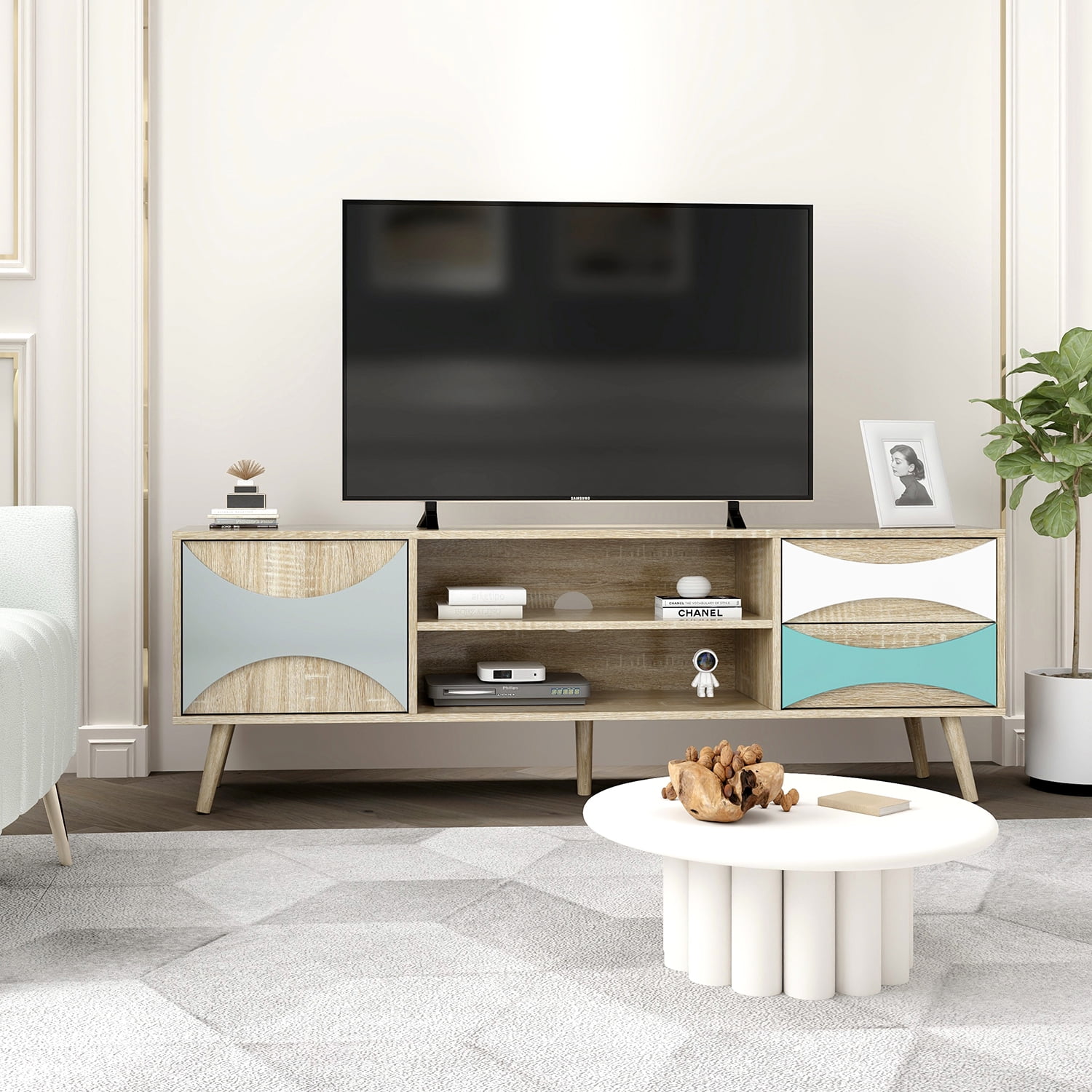 Kadyn TV Stand Console, Entertainment Center TV Console with Storage Cabinet and Shelves, TV Console for TVs up to 65", Brown Oak
