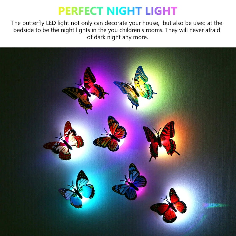 24 Pcs Luminous Butterfly 3D Wall Sticker, LED Auto Color Changing DIY Home Wall Decoration Night Light Butterfly Sticker Wall Decals Removable for