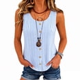 thumbnail image 3 of Craaazy Women's Plus Size Casual Tops Loose Fit Striped Round Neck Button Front Curved Hem Sleeveless Cotton Linen Tank Tops for Summer Daily Wear Gift, 3 of 6