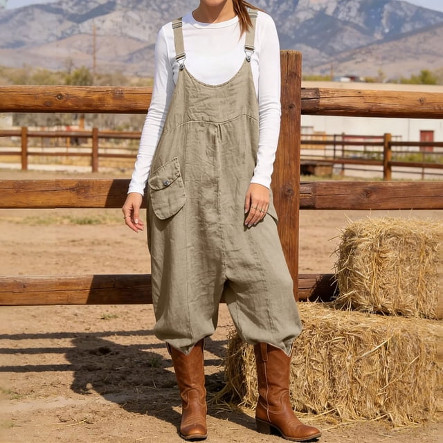 Salopettes pour Femmes Col Rond Sans Manches Jambe Droite Combinaison Ample Été Voyage Décontracté Combishort Mode
