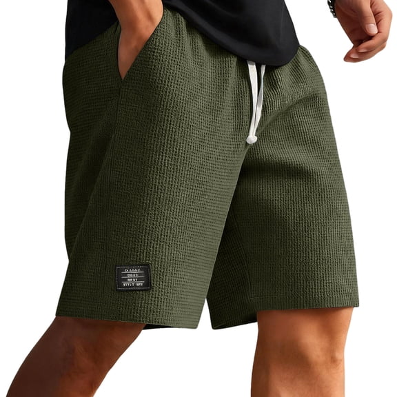 Mens Waffle Corduroy Shorts Elastic Waist Drawstring Casual Texture Lightweight Short Summer Beach Pants with Pockets Army Green M