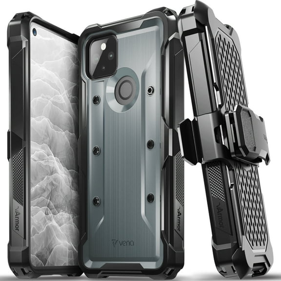 Vena vArmor Rugged Case Compatible with Google Pixel 5A 5G, (Military Grade Drop Protection) Heavy Duty Holster Belt Clip Cover with Kickstand - Space Gray