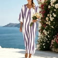 thumbnail image 4 of Antinious Ladies V-Neck Stripe Print 3/4 Sleeve Bohemian Long Style Dress Soft Casual Wear, 4 of 5