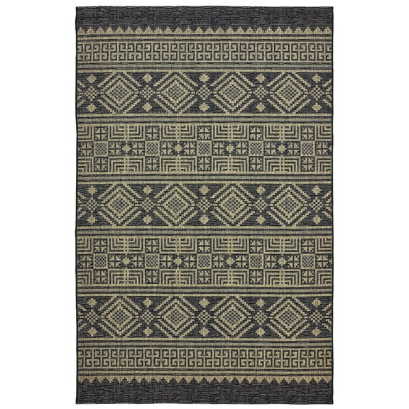 Laddha Home Designs 5' x 8' Black and Brown Geometric Rectangular Outdoor Area Throw Rug