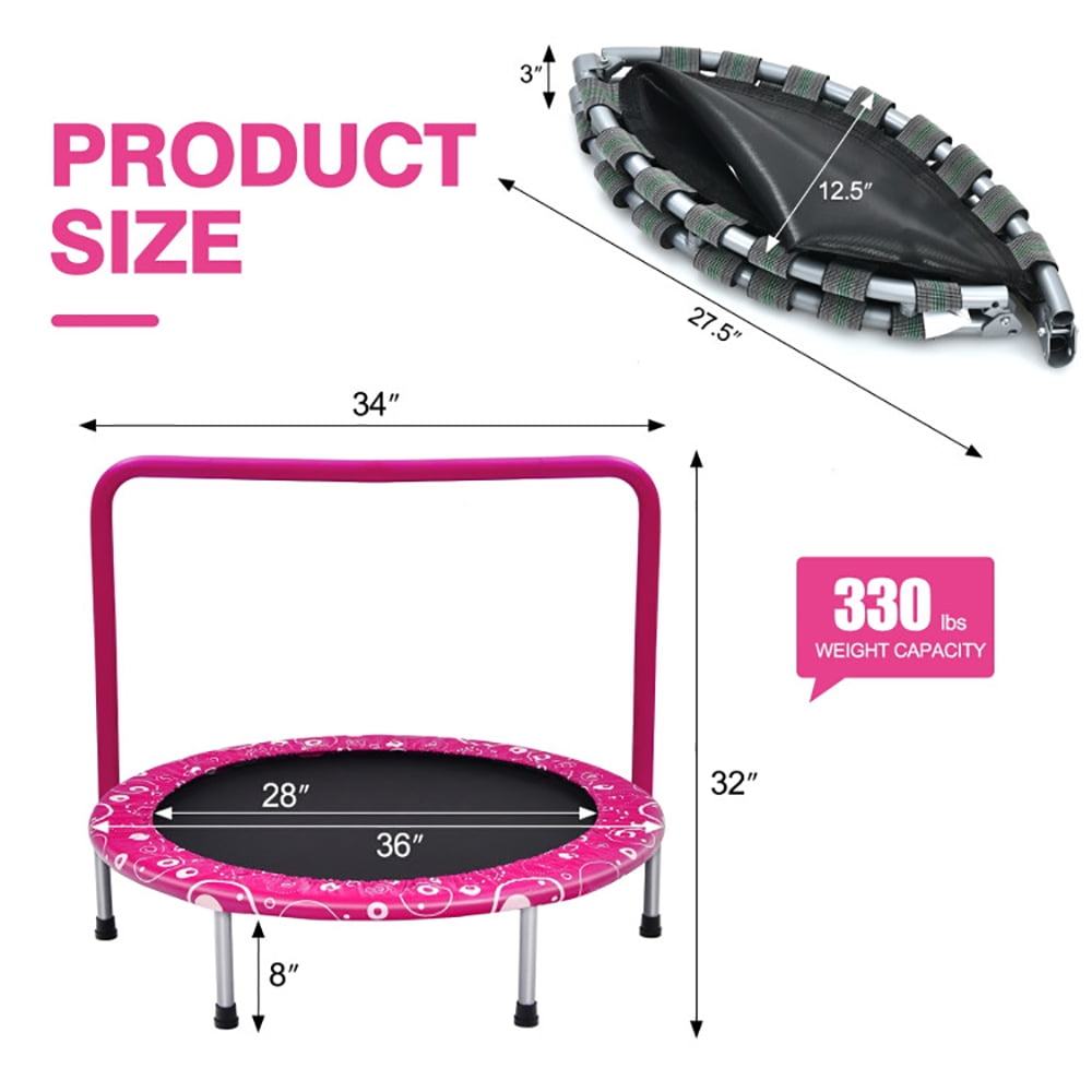 Aimee Lii 36 Inch Kids Trampoline Mini Rebounder with Full Covered Handrail, Outdoor Kids Trampoline, Pink