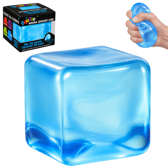 SquBae Scented Sensory Stress Cube, Big Slow-Rising Squeeze Toy, Cotton Candy, Blue, 3