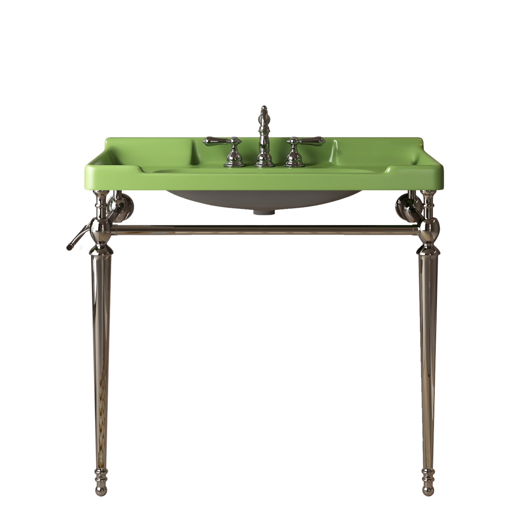 Noble House VICI 36" Bathroom Console Sink, Wall-Mounted Ceramic Basin Vanity with Stainless Steel Legs, Green & Chrome