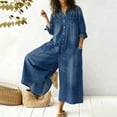 thumbnail image 2 of Chuancc Women's Jumpsuits Elegant Business Casual Button Down V Neck Long Sleeve Strap Straight Long Pants With Pockets Blue 2XL, 2 of 7