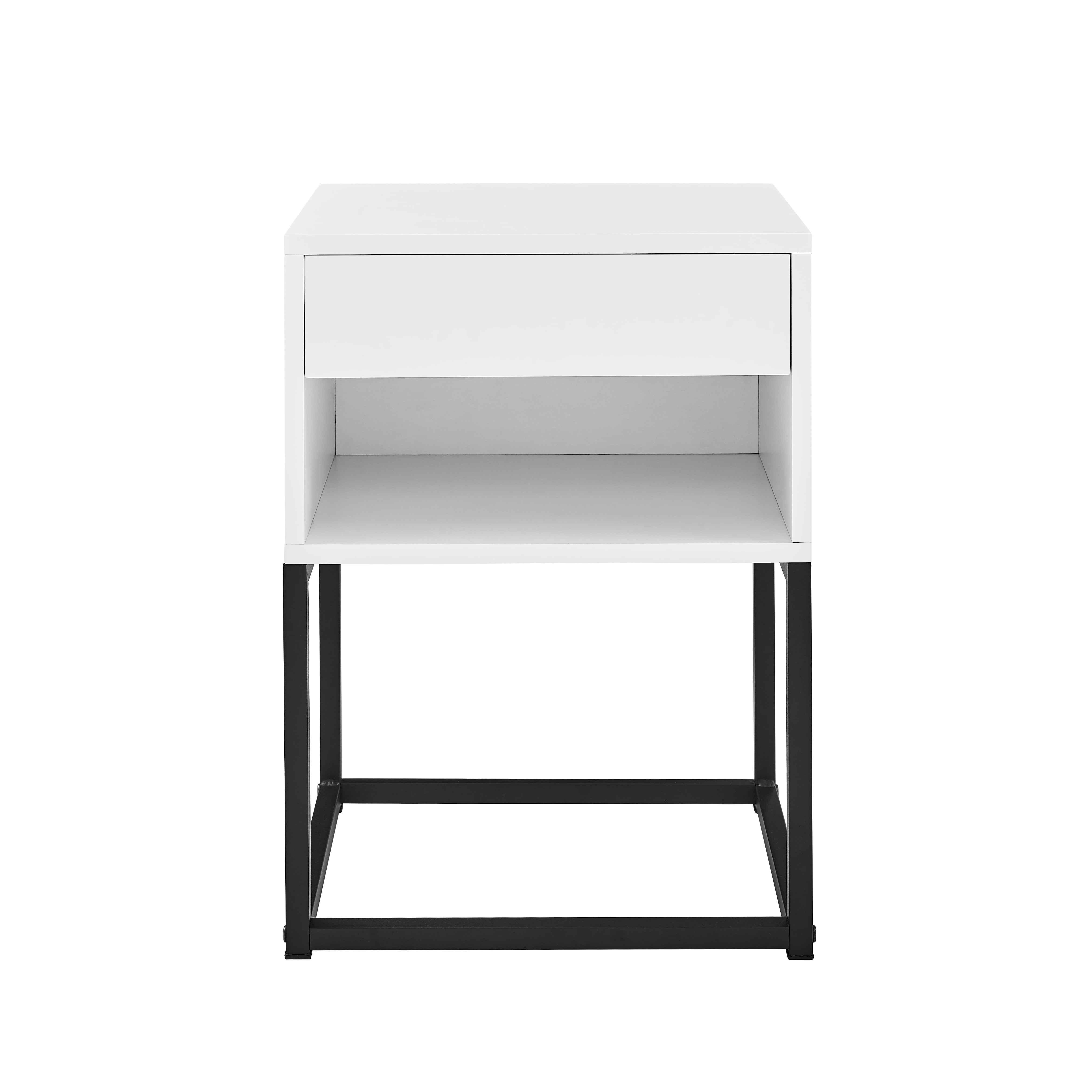 MUSEHOMEINC End Table with drawer and shelf, Metal Legs - White Finish