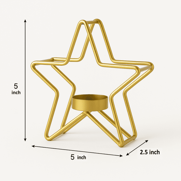 Satyankit Holiday Home Décor Collection Elegant Matte Finish Iron Wire Star Pattern Christmas Star Gift Tealight Candles Plate Candle Holder