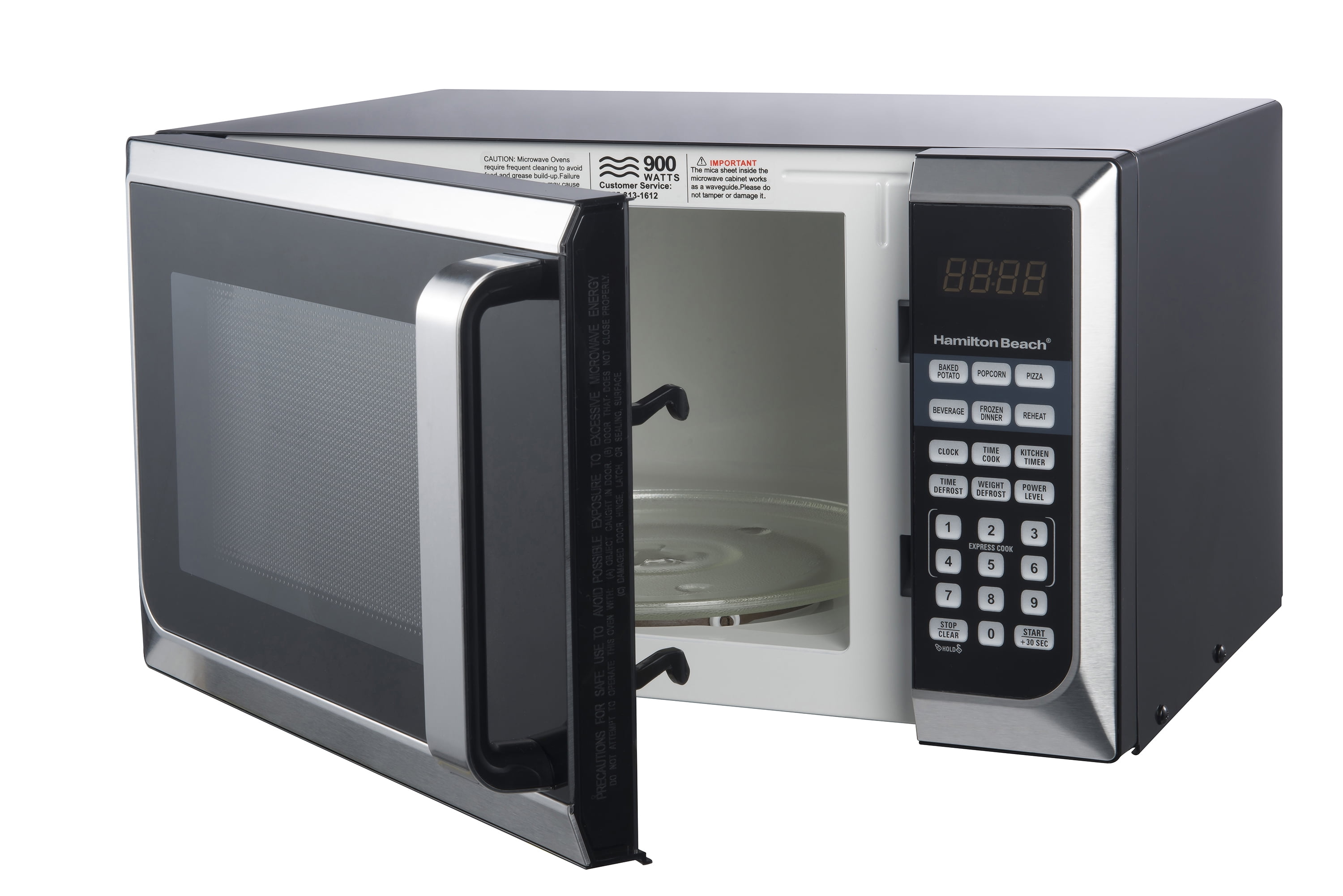 Hamilton Beach 0.9 cu. ft. Countertop Microwave Oven, 900 Watts, Black  Stainless Steel, New 