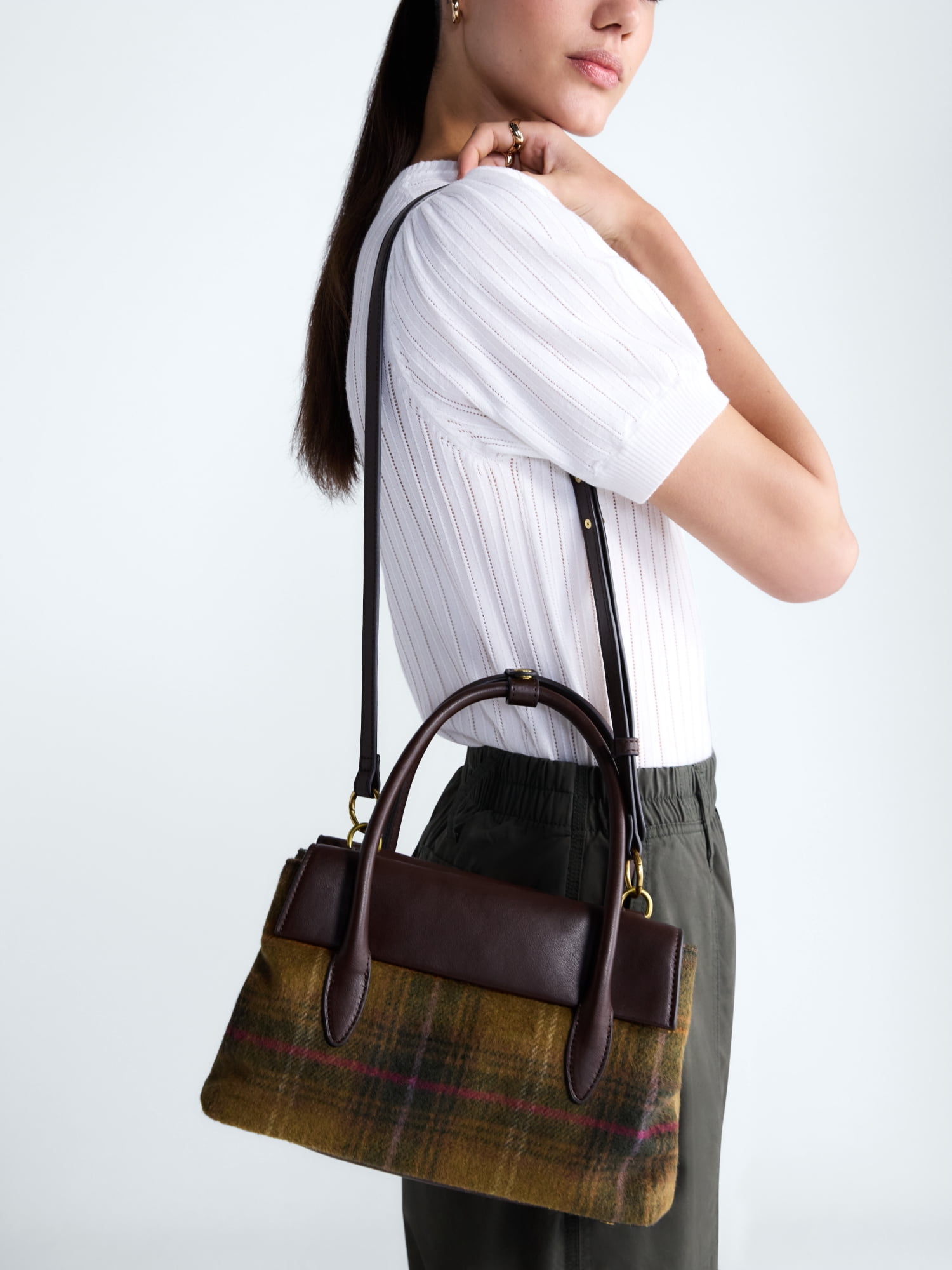 Free Assembly Women's Satchel, Green Plaid