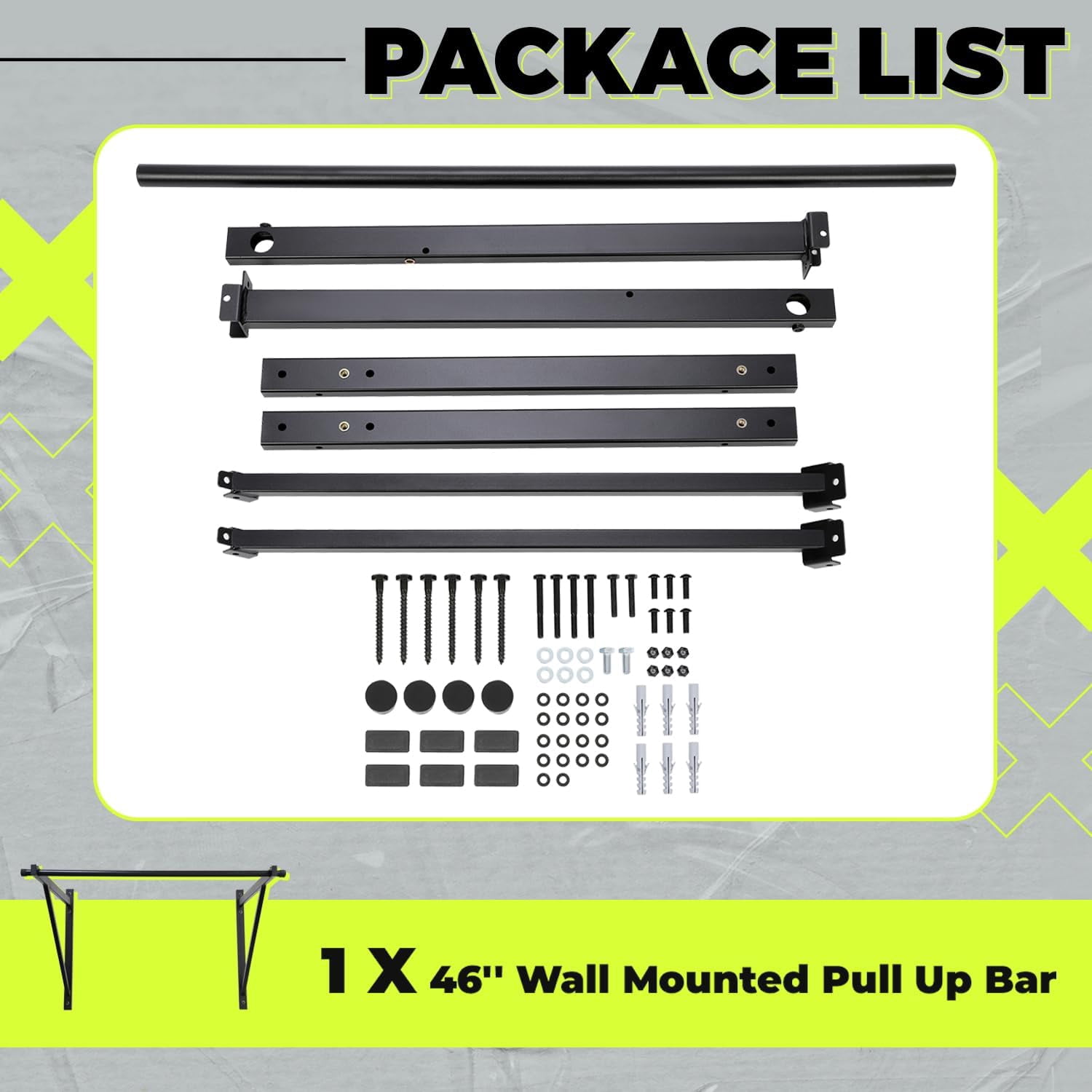 Kojem Pull up Chin Up Bar Gym Workout Fitness Training 50'' Heavy Duty Wall Mounted Home Mount Fitness 500lbs
