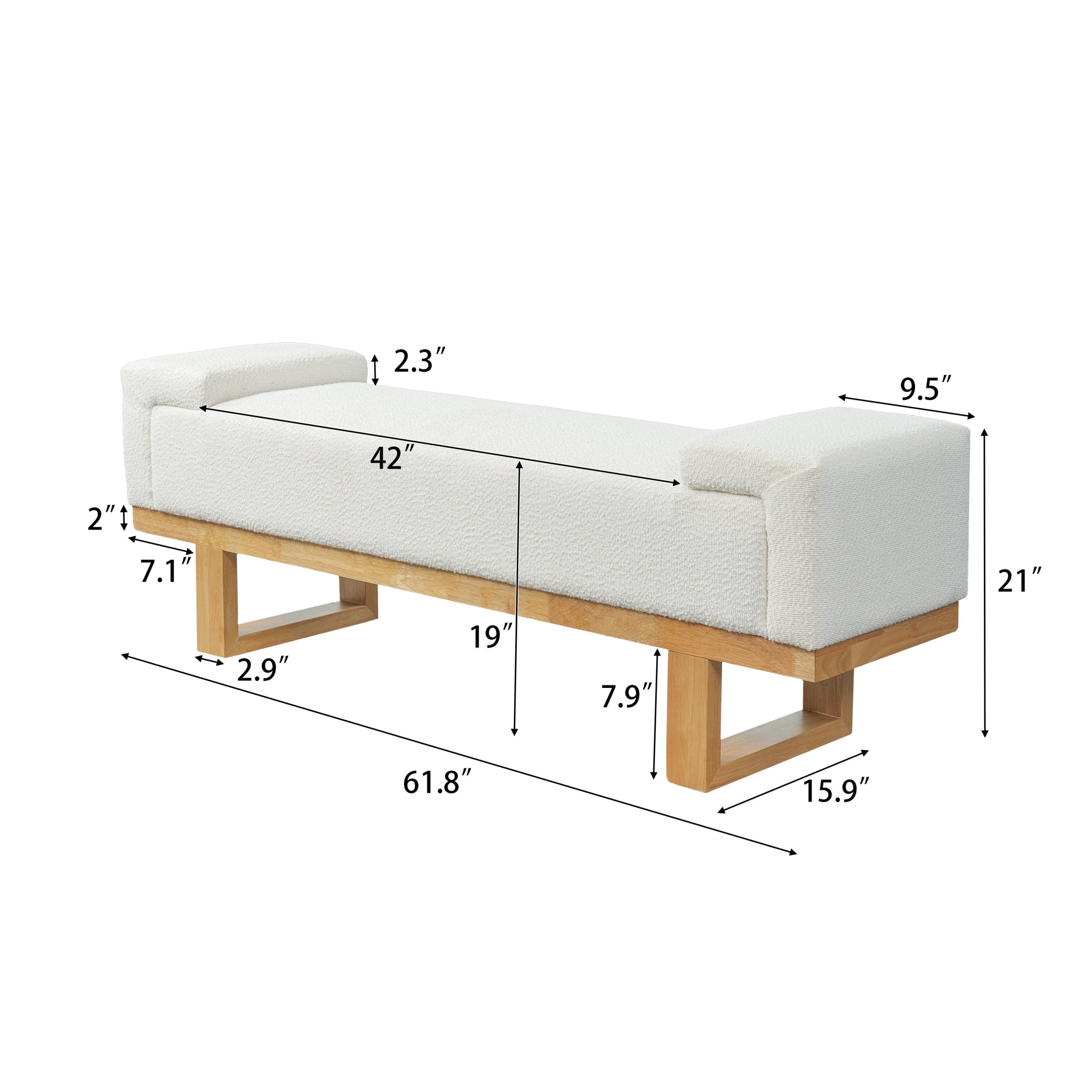 Christopher Knight Home Boucle Upholstered Ottoman Bench with Solid Wood Legs, Ivory and Natural
