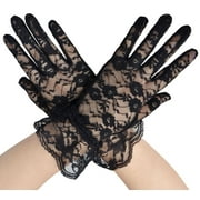 AshopZ Bridal Gloves Lace Wrist Length Special Occasion Wear, Black with Lace Wrist