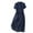 Navy, variant on Dolkfu Collared dresses for Women Dressy Casual Tie Front Blue Short Sleeve Mid-Length Shirt Dress Refined Cotton Linen Solid Blue,XL