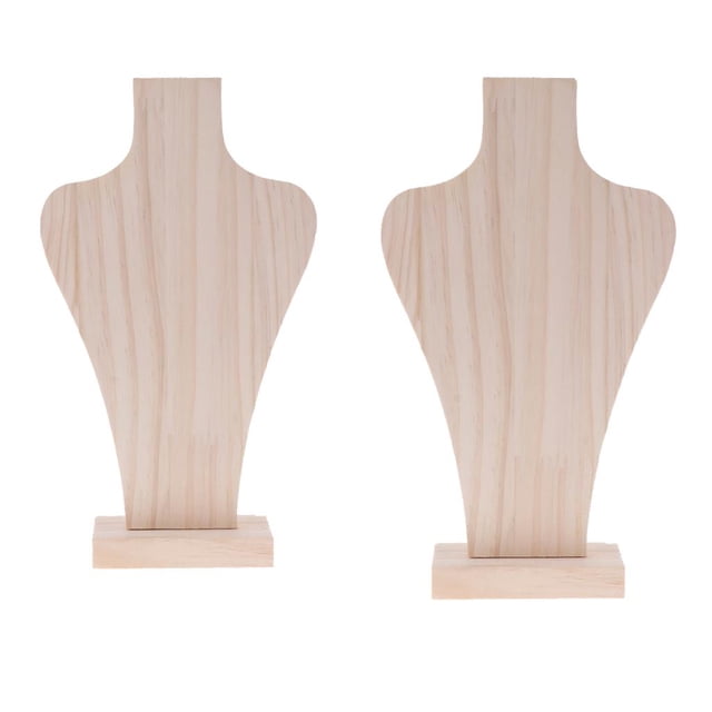 Busto de madera sin terminar para exhibir collares, cadenas y colgantes, 2 piezas