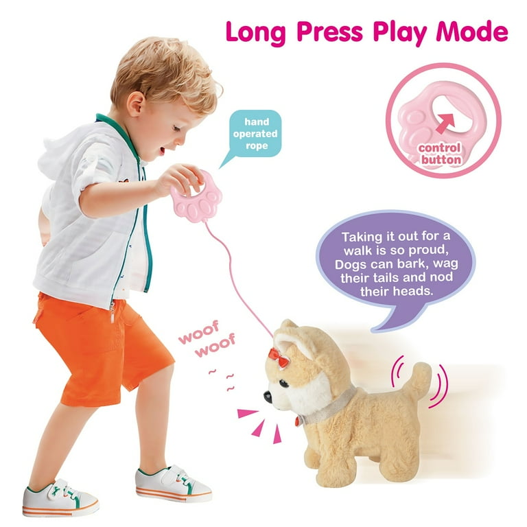 Electronic Walking Plush Dog Toy with Remote Control Leash Realistic Interactive Companion Puppy Pet Dog Walking Barking Wagging Tail Nod