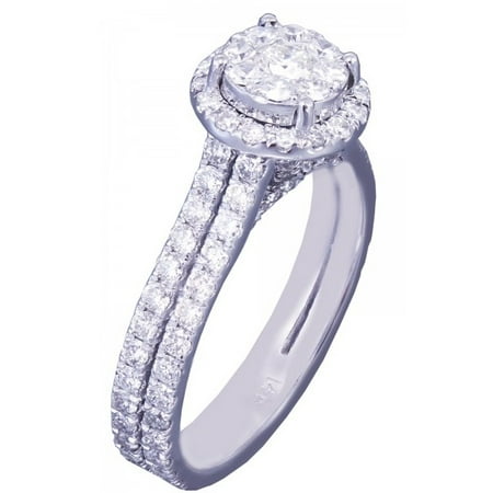 Art Deco Diamond Engagement Ring - 14k White Gold Round Cut Diamond Engagement Ring Art Deco Prong Set 1.39ctw