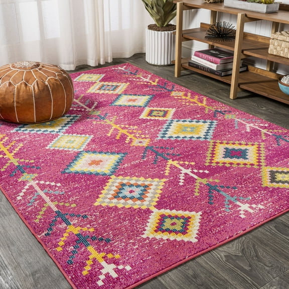 JONATHAN Y MOROCCAN HYPE 3 x 5 Area Rug, Tribal Love Geometric - Pink/Multi, MOH105B-3