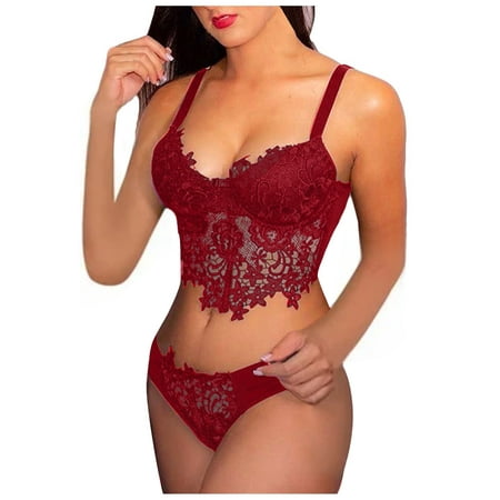

Outfmvch womens pajama sets Women Embroidery Lace Collar Wireless Bra Lingerie Thong Set Underwear lingerie for women