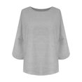 thumbnail image 4 of thefmos Women Plus Size Fall Round Neck 3/4 Sleeve Solid Casual Loose Pullover Tops for Women Trendy Cute Comfy Blouses Business Casual Work Tunic Tops Winter Fashion Tops, Gray S, 4 of 5