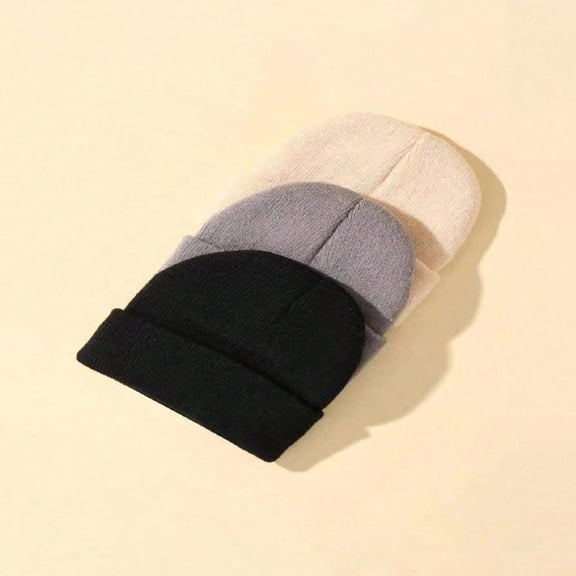 QUTETN 3pcs Black White Grey Knitted Hats For Baby Boys Girls And Toddlers Y2k Retro Style Winter Warm Outdoor Beanie Hats Set