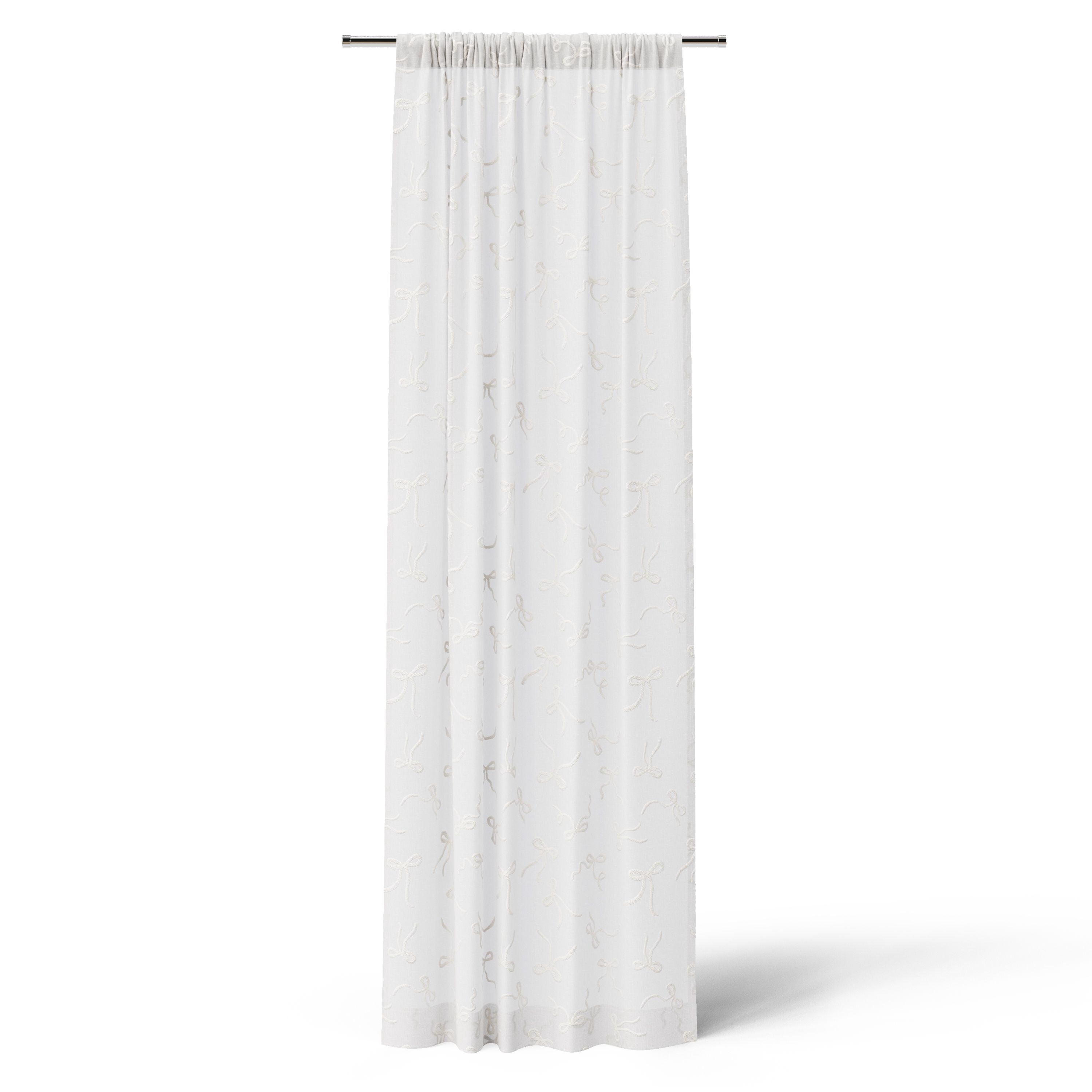 Mainstays Kids White Ribbons Sheer Single Panel Curtain, 38" W x 84" L