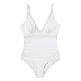 thumbnail image 4 of WREESH Womens One Piece Swimsuit Tummy Control V Neck Bathing Suit Fashion Matching Multi-Color Printed Swimsuit Tight Fitting and Gathering Swimsuit White, 4 of 8