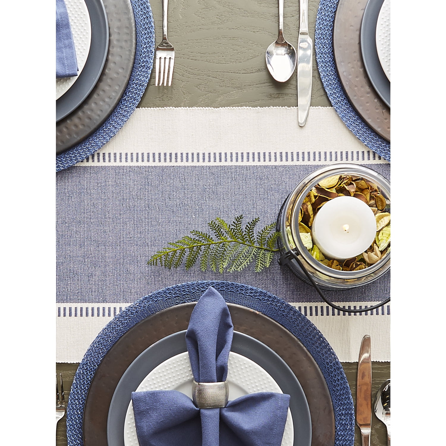 French Blue Floral Woven Round Placemat Set/6