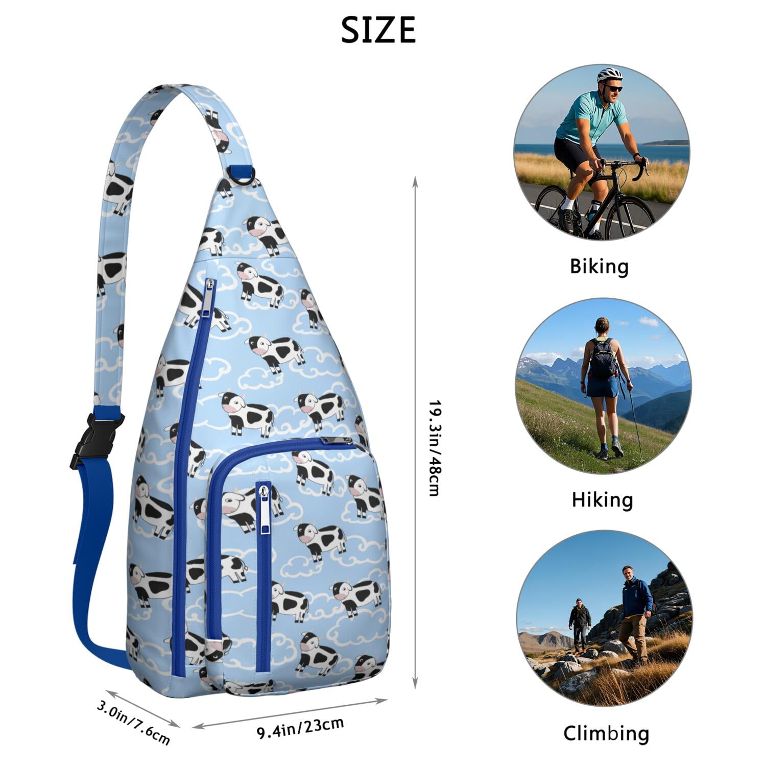 Rustic Cow Lovers Sling Backpack - Farmhouse Canvas Crossbody Bag with Bull & Cow Print, Funny Casual Daypack for Men/Women (Durable Shoulder Pack, Perfect Gift)