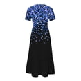 thumbnail image 5 of Summer Savings 2024! TAGOLD Womens Plus Size Summer Dresses,Women's Fashion Round Neck Short Sleeve Printed Dress Dark Blue S, 5 of 5