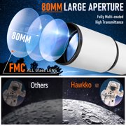 Telescope for Adults Astronomy, 80mm Aperture 600mm Refracting Telescope for Kids & Beginners, 24x-180x, Portable Telescope with an Adjustable Tripod, a Carrying Bag, a Phone Adapter
