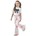 thumbnail image 3 of Kiijoy Valentine's Day Girls Outfits Cute Bow Short Sleeve T Shirt and Flared Pants Set, Sizes 9-10, 3 of 3