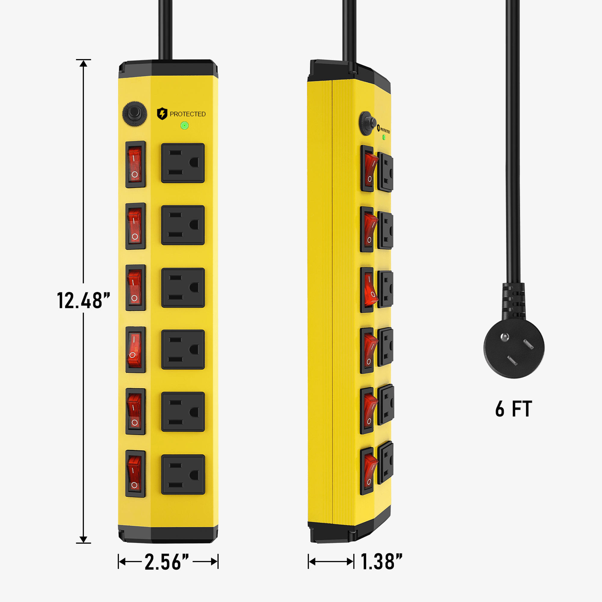 VILONG Heavy Duty Surge Protector Power Strip with Individual Switches, Overload Protection, 1200J 6ft Extension Cord, 45°Flat Plug, ETL Certified