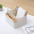 thumbnail image 2 of Caja de almacenamiento de papelería con portalápices de escritorio de madera, 2 of 5
